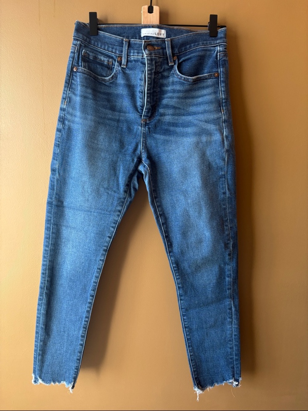 LOFT Blue High-Rise Slim Jeans with Raw Hem